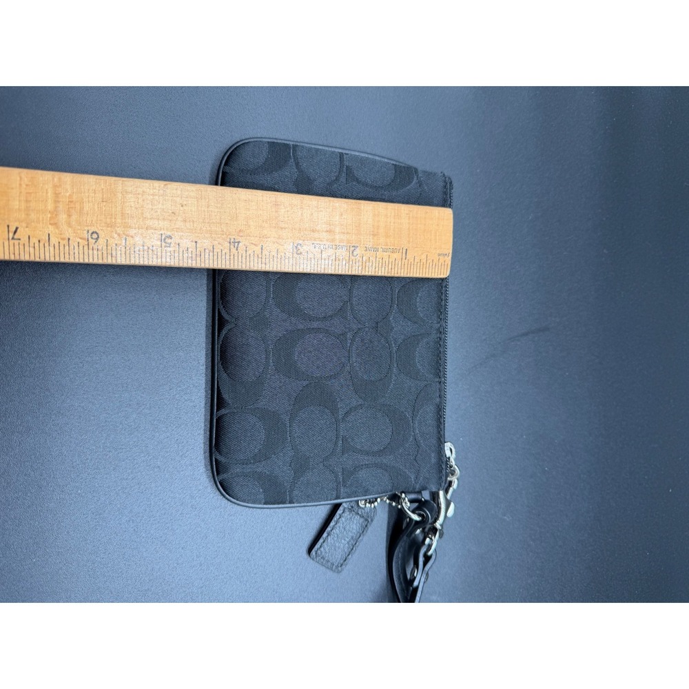 Coach Signature Jacquard Small Wristlet Black Canvas Leather Trim 6.25x4 - Picture 3 of 7
